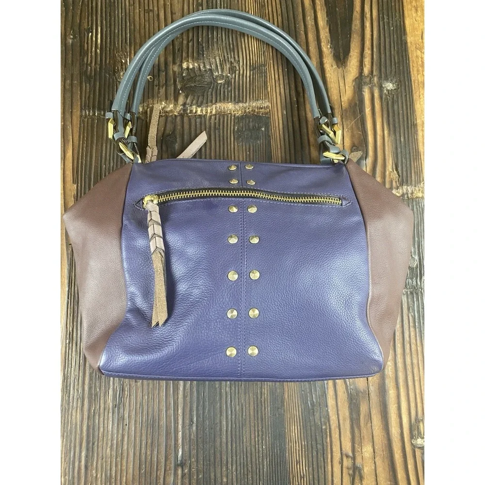OrYani Pebbled Leather Double Zip Purse Color Block Purple,Teal & Burgandy
